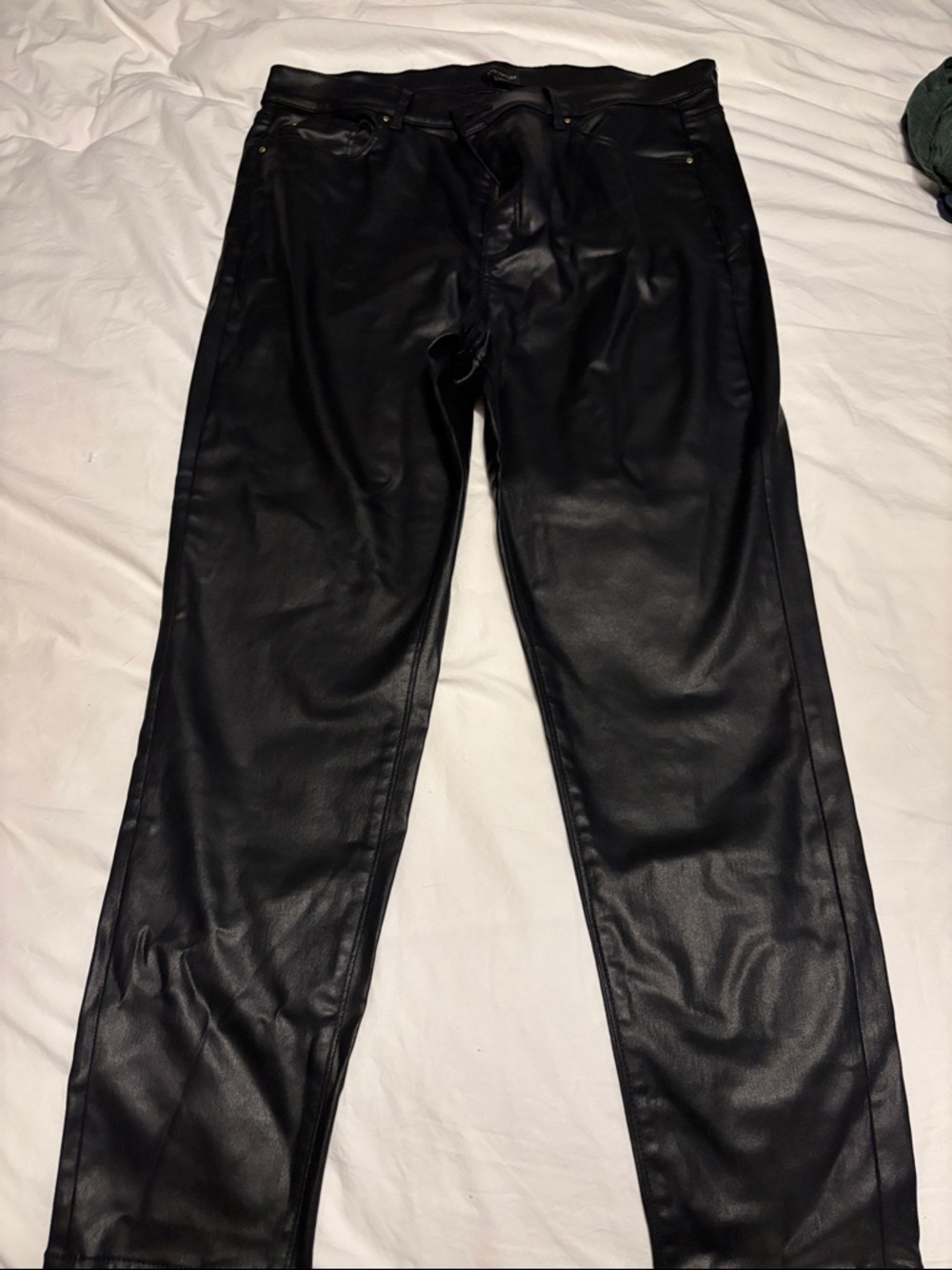 Ann Taylor Black Slim Straight Coated Denim (Faux Leather)